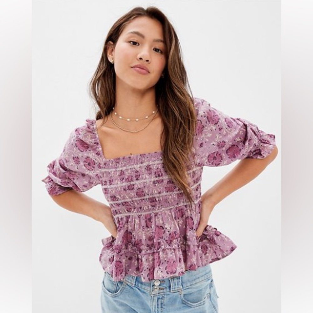 AE Ruched Baby Doll Floral Top